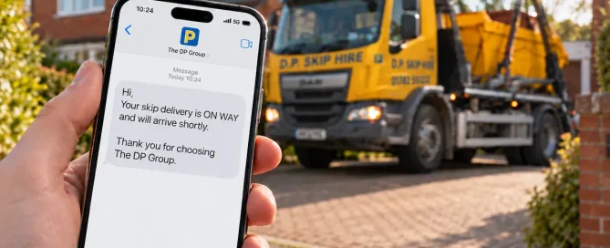 New "On Way" SMS Alerts — DP Group Skip Hire Stoke