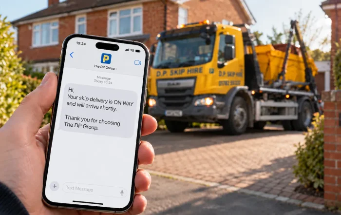 New "On Way" SMS Alerts — DP Group Skip Hire Stoke
